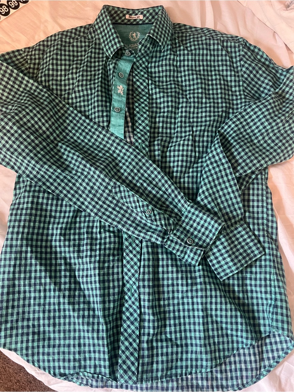 Bugatchi Teal and Black Gingham Button-Down Shirt